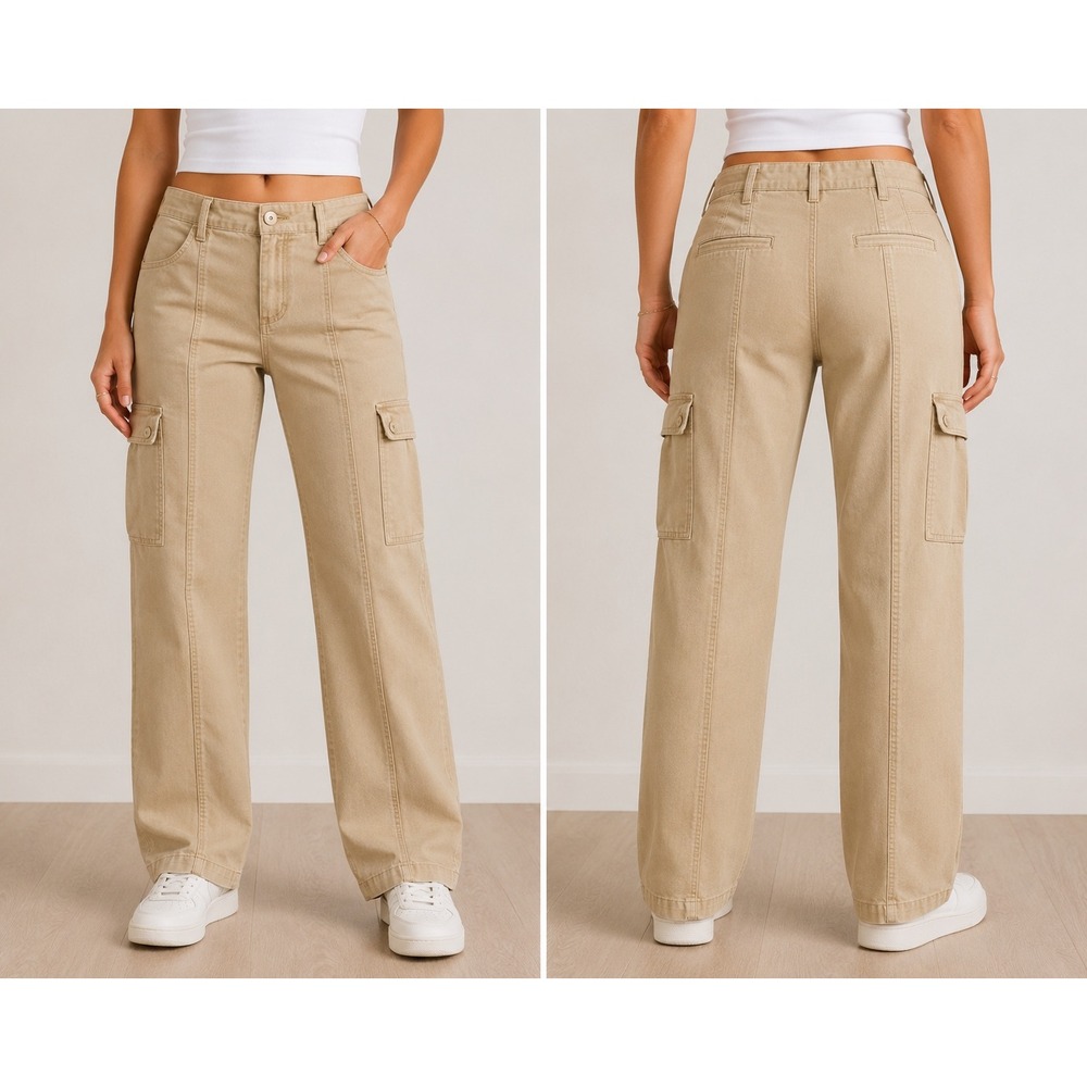 Madewell 90s Straight Cargo Pants Khaki Tan Herringbone Utility Trousers 26